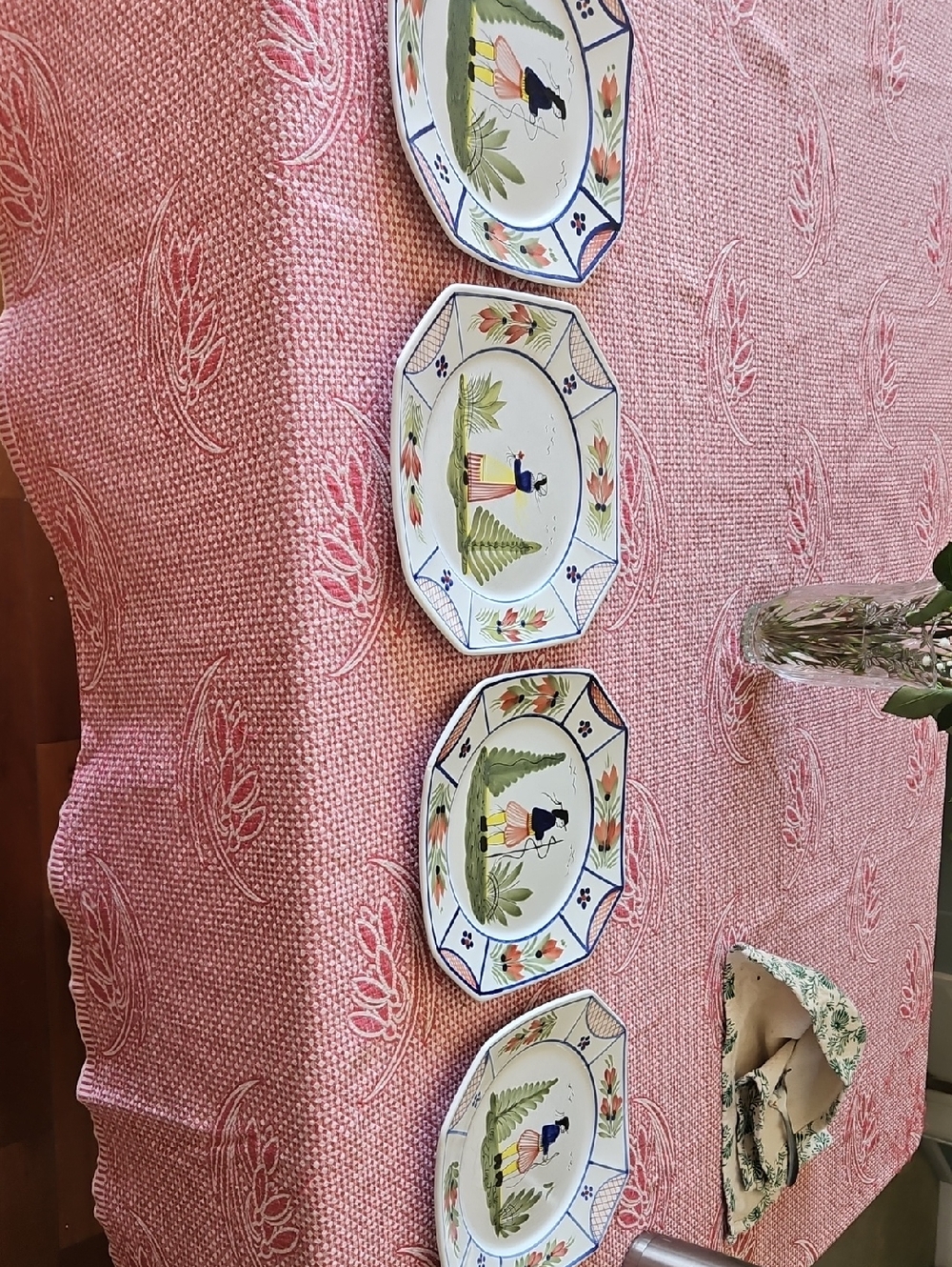 Quimper Hand Painted Dinner Playes Set Of Four.
